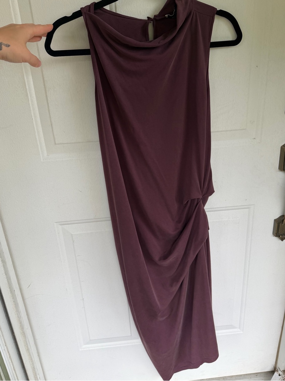 Halston Heritage Plum Draped Ruched Cowl Neck Midi Dress Size 10